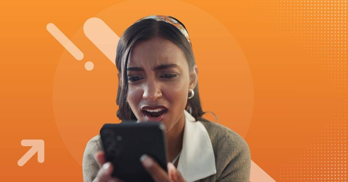 disgusted woman looking at job scam text